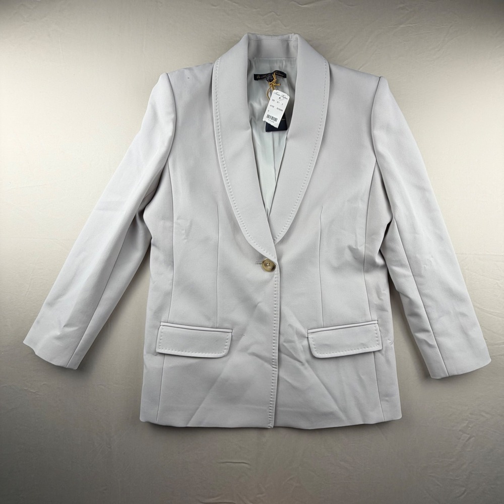 NEW Brooks Brothers Shawl Collar Blazer Jacket Women 8P Gray Italian Fabric 0307